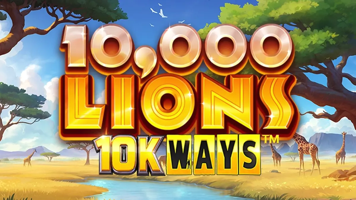 Cena de jogo do slot 10,000 Lions 10K Ways com tema de savana